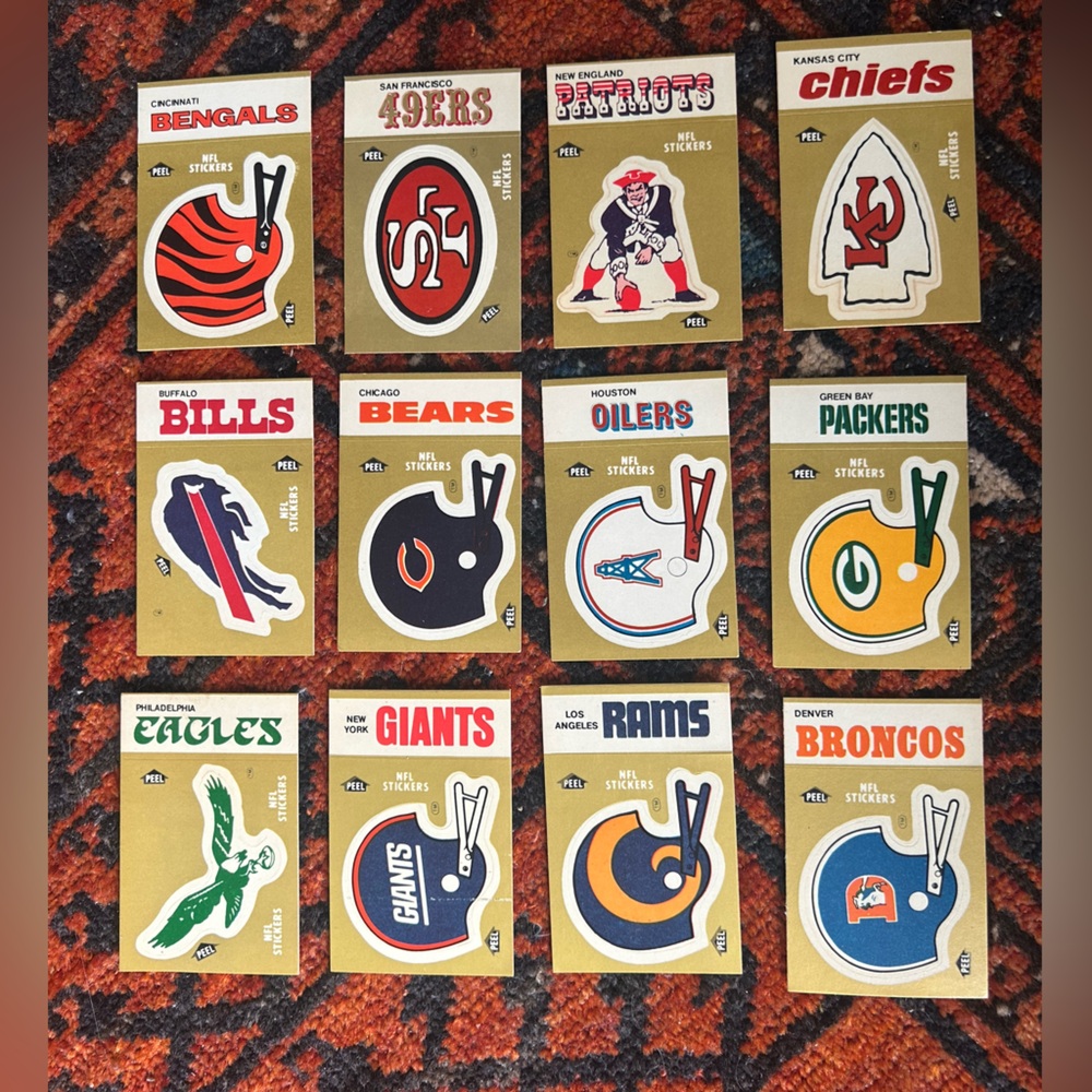 Vintage NFL Football Helmet Stickers, 1982, set of 12
